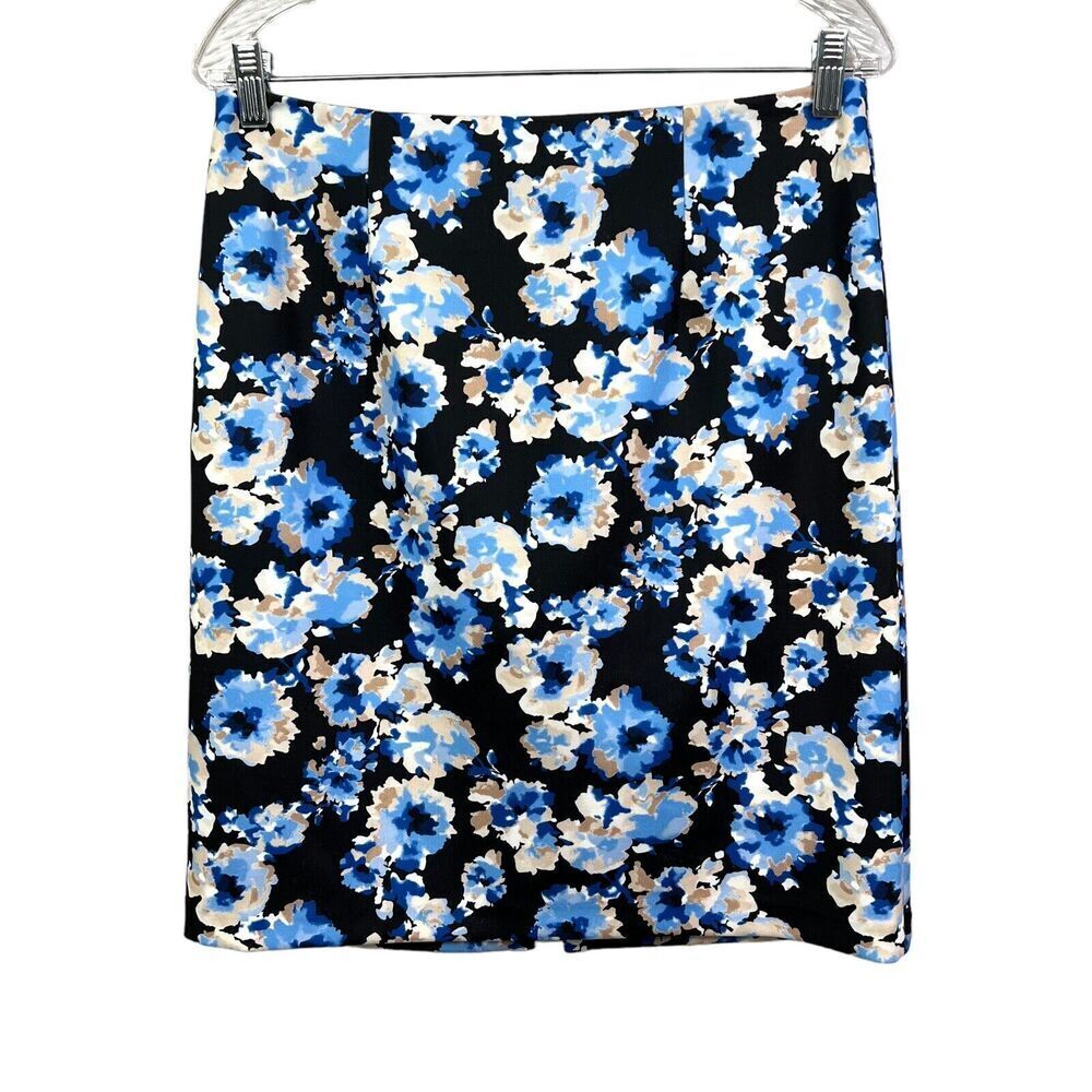 Carmen Marc Valvo Womens Skirt Floral A Line Stretch Vented Zip Blue Black Sz 8*
